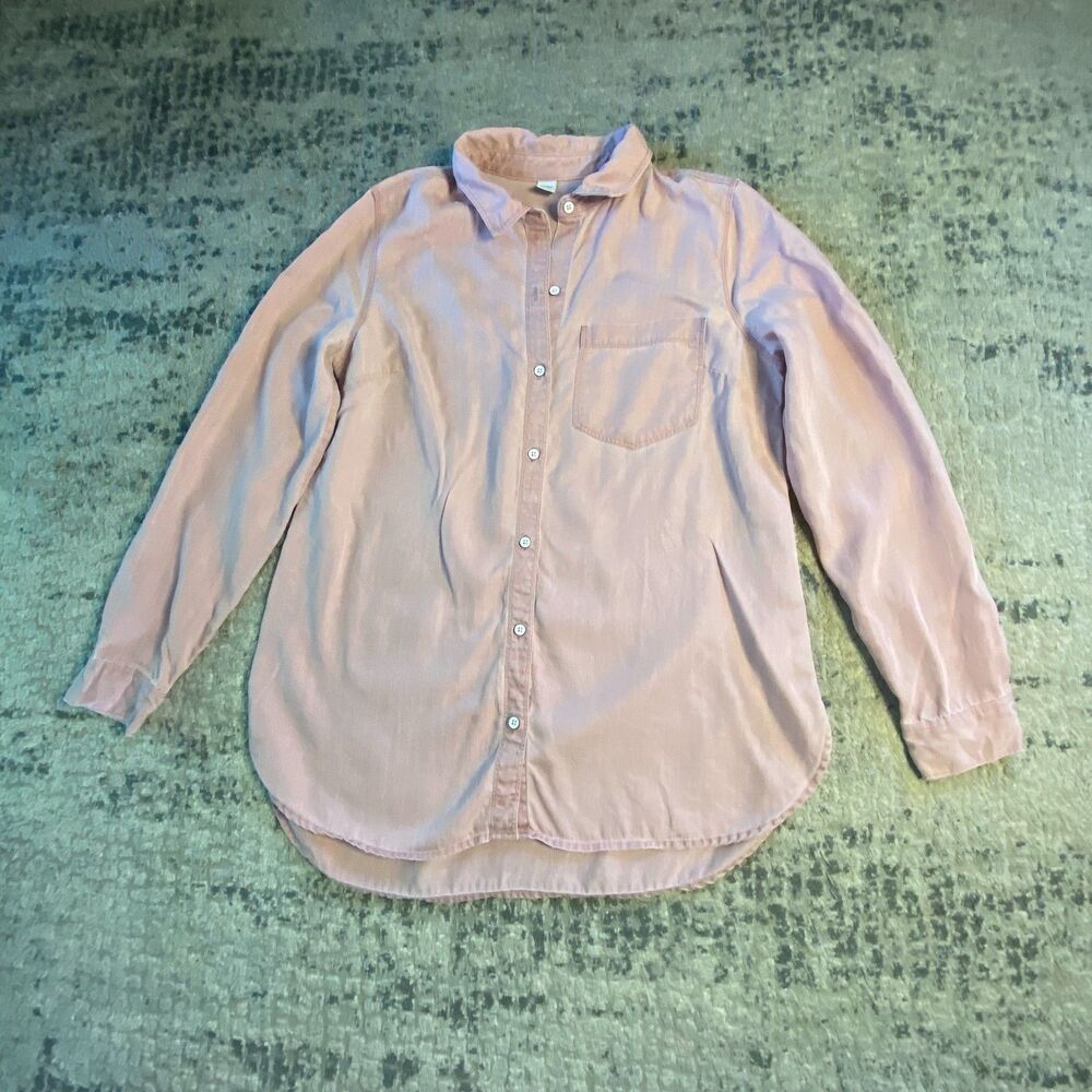 Old Navy Women M Pink Tencel Lyocell Button Down Shirt Long Sleeve Blouse Pocket